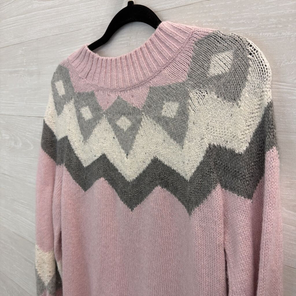 Loft Pink/ Grey Print Mock Neck Sweater Medium