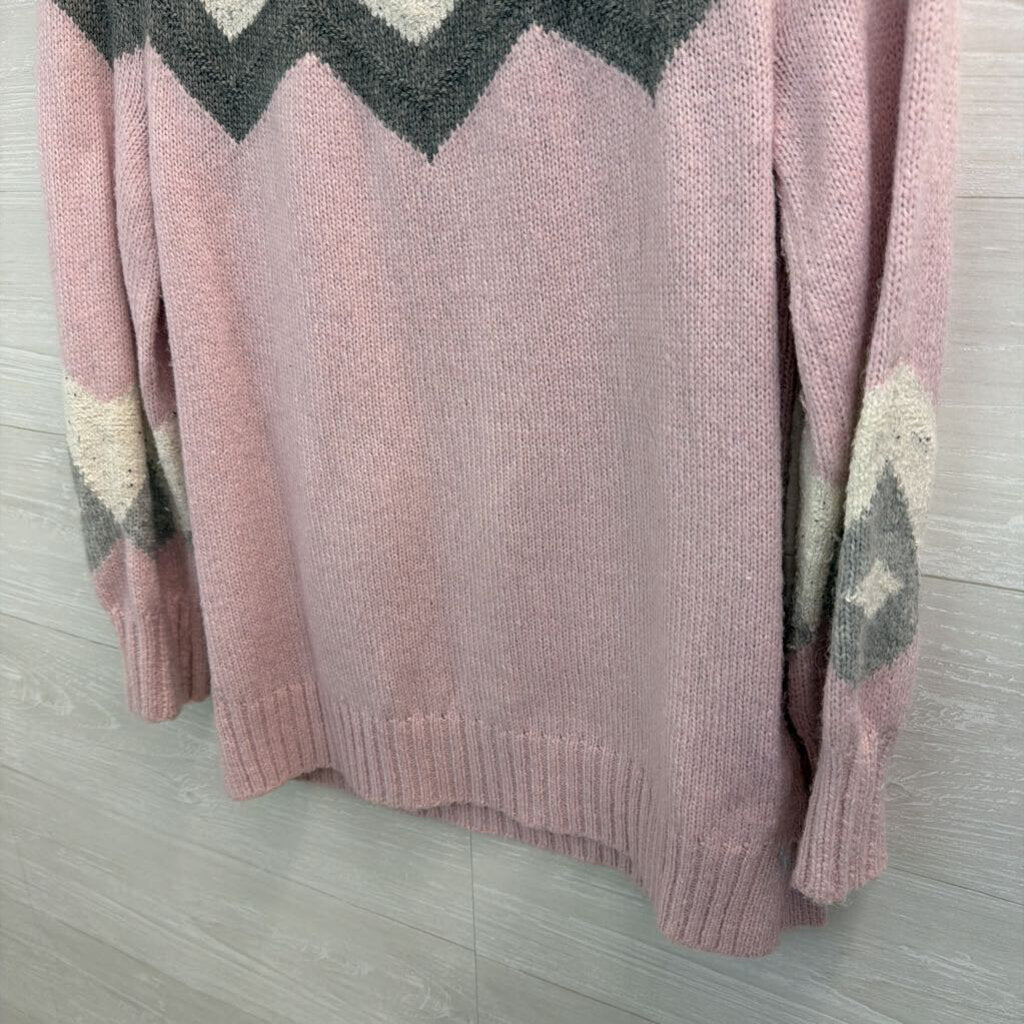 Loft Pink/ Grey Print Mock Neck Sweater Medium