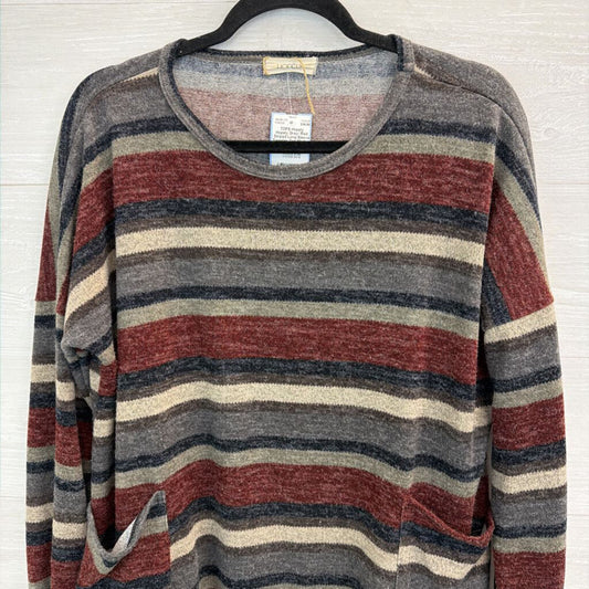 Hopely Grey/ Red Striped Long Sleeve Sweater Top Medium