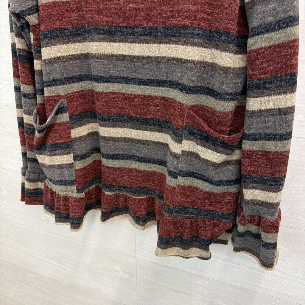 Hopely Grey/ Red Striped Long Sleeve Sweater Top Medium