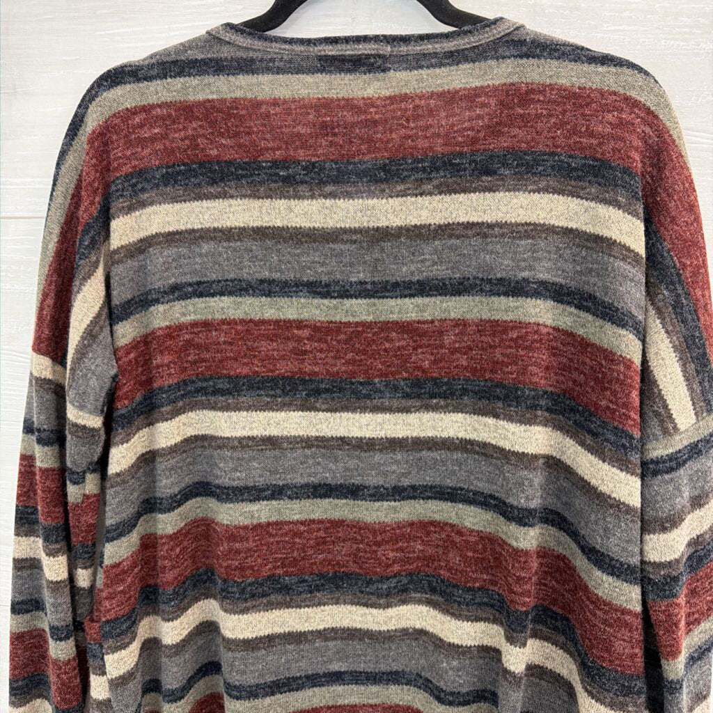 Hopely Grey/ Red Striped Long Sleeve Sweater Top Medium