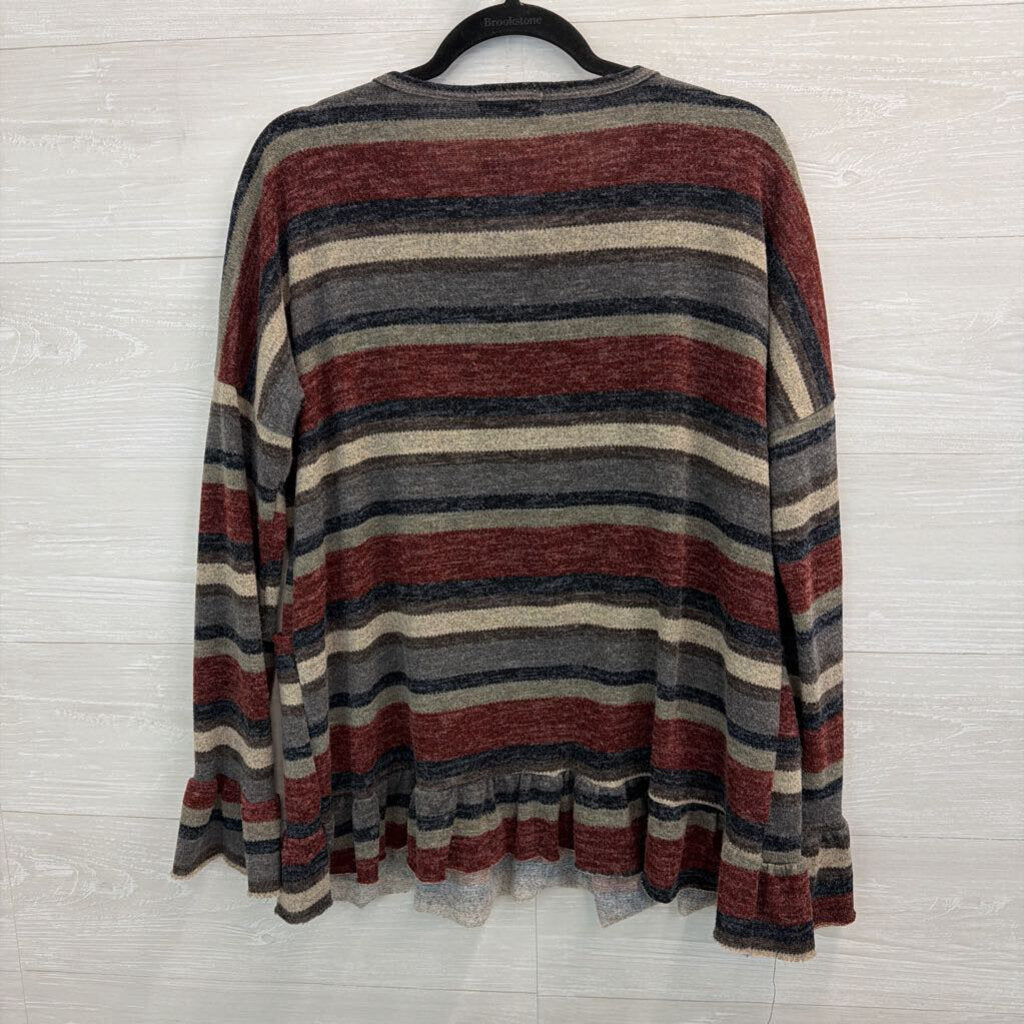 Hopely Grey/ Red Striped Long Sleeve Sweater Top Medium