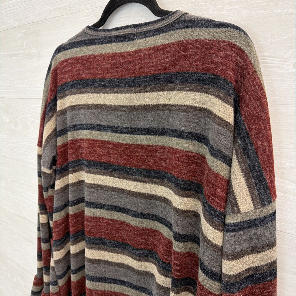 Hopely Grey/ Red Striped Long Sleeve Sweater Top Medium