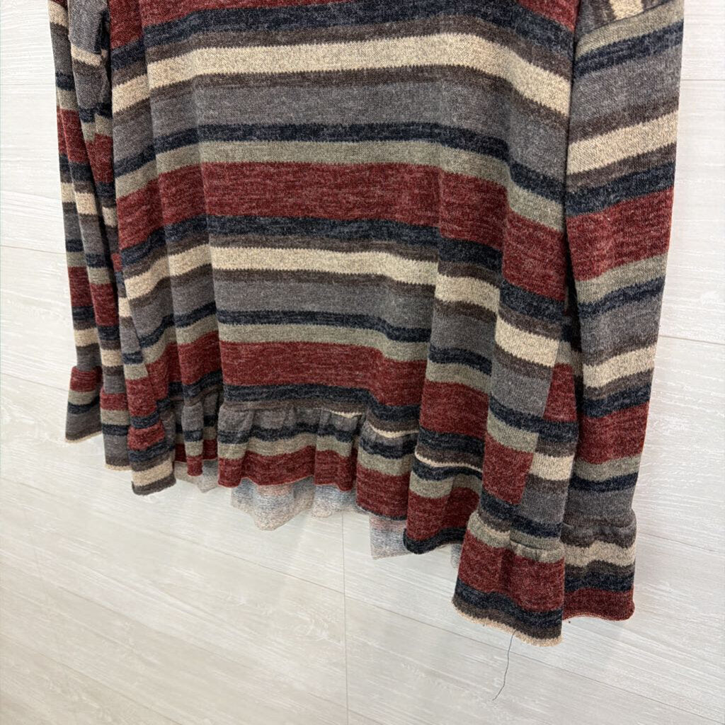 Hopely Grey/ Red Striped Long Sleeve Sweater Top Medium