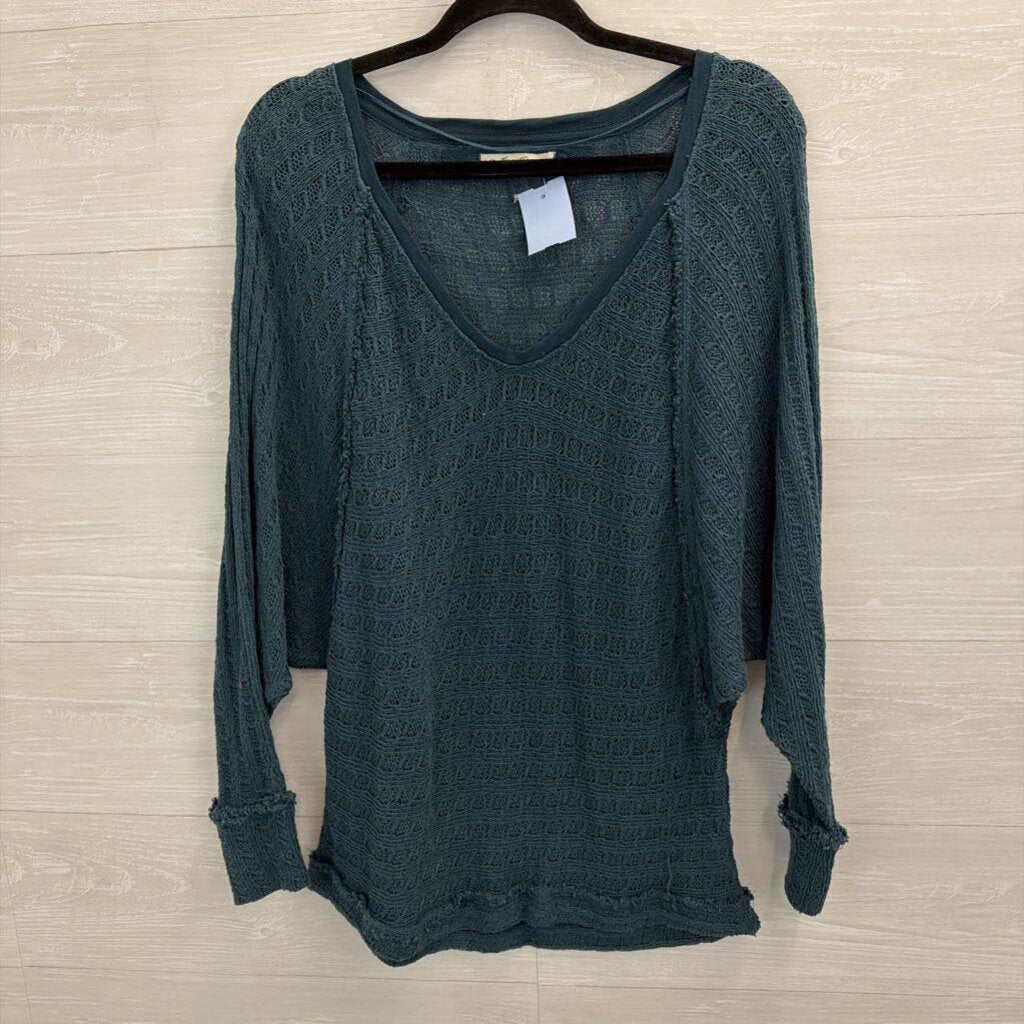 We The Free Teal Knit Slouchy Long Sleeve Sweater Small