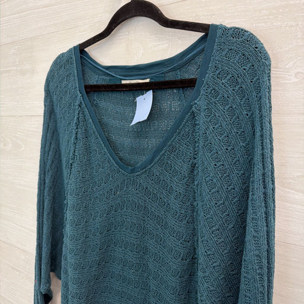We The Free Teal Knit Slouchy Long Sleeve Sweater Small
