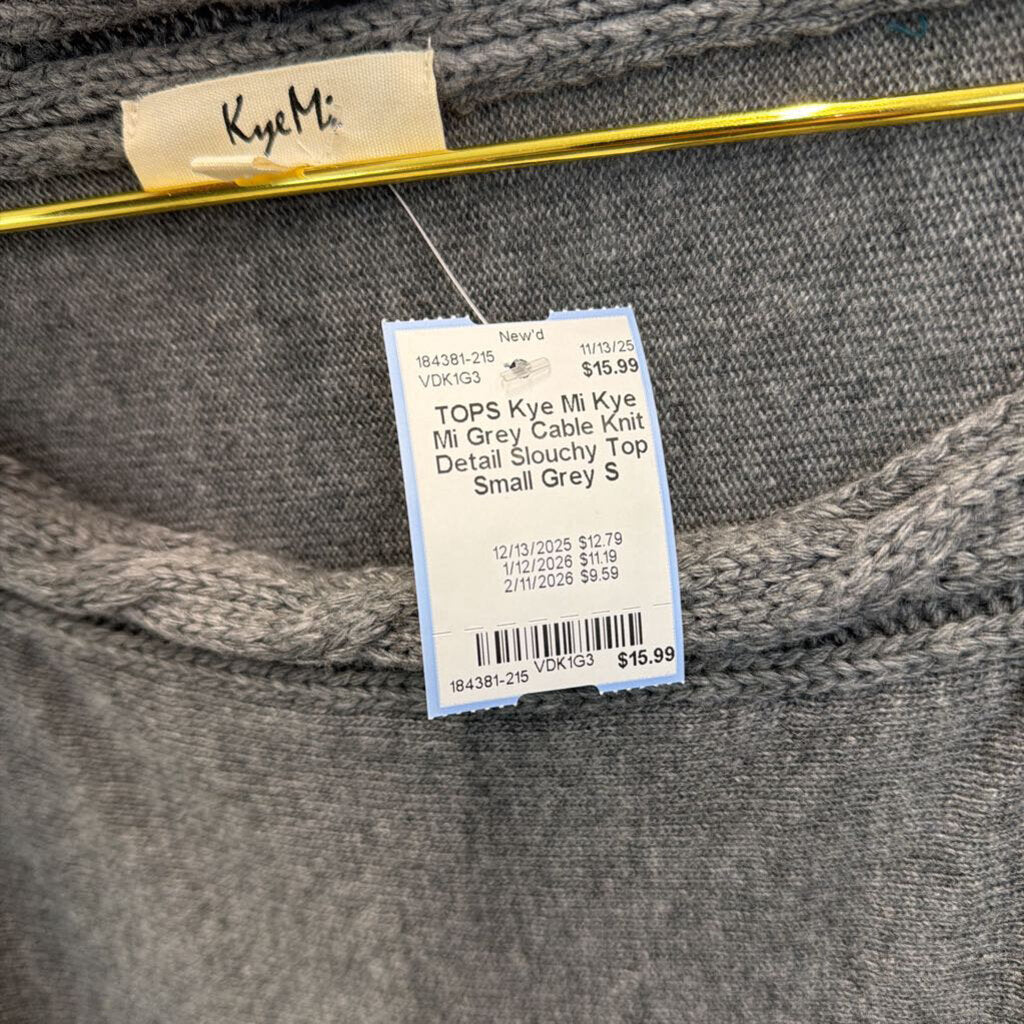 Kye Mi Grey Cable Knit Detail Slouchy Top Small