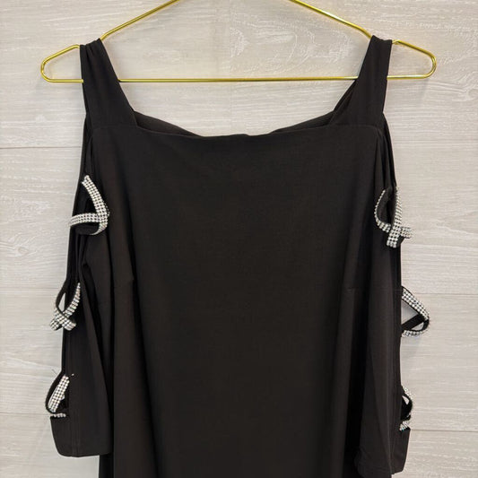 S Levine Black Long Sleeve Rhinestone Detail Dress Medium