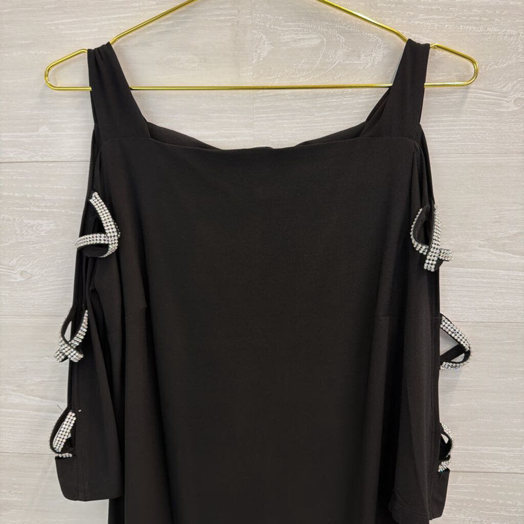 S Levine Black Long Sleeve Rhinestone Detail Dress Medium