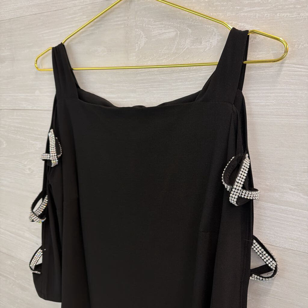 S Levine Black Long Sleeve Rhinestone Detail Dress Medium