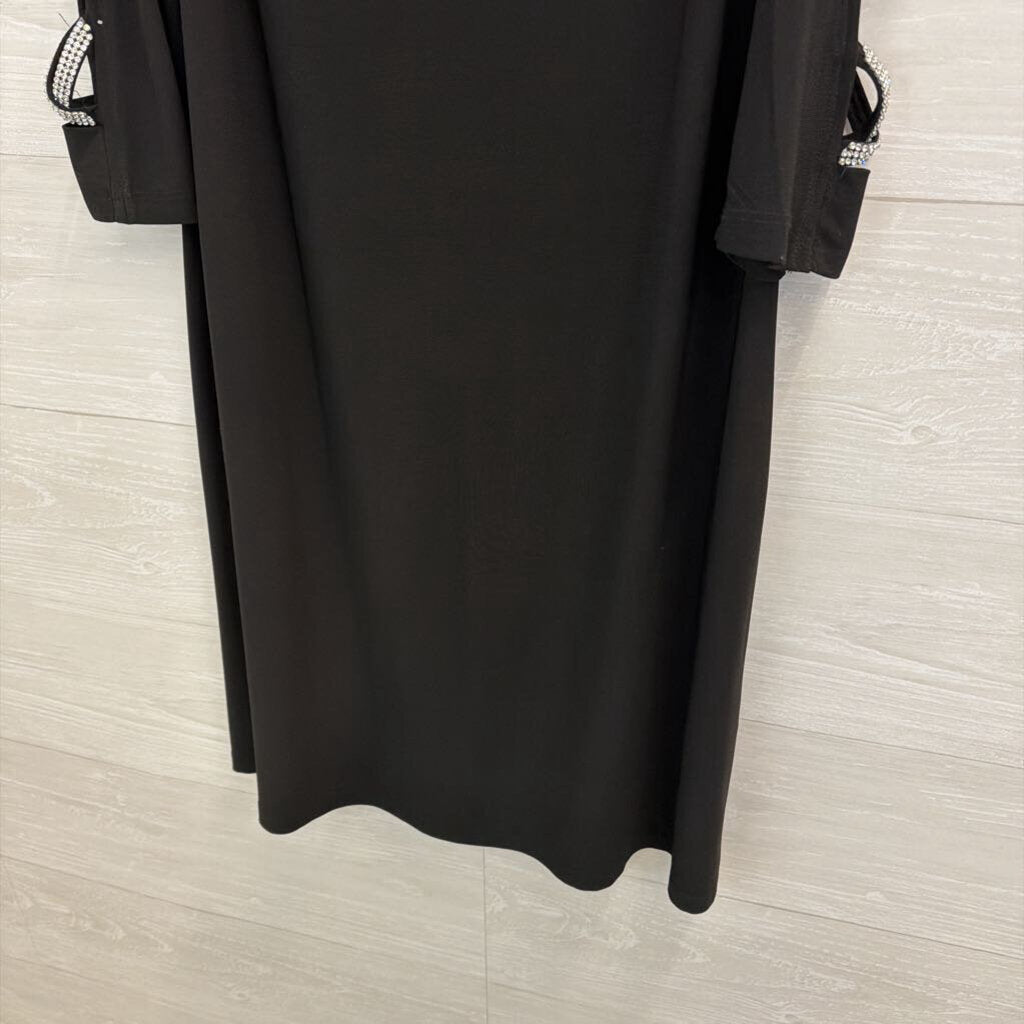 S Levine Black Long Sleeve Rhinestone Detail Dress Medium