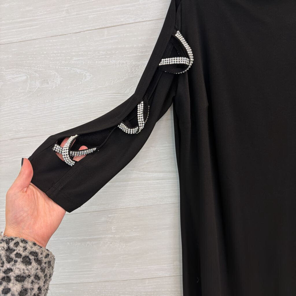 S Levine Black Long Sleeve Rhinestone Detail Dress Medium