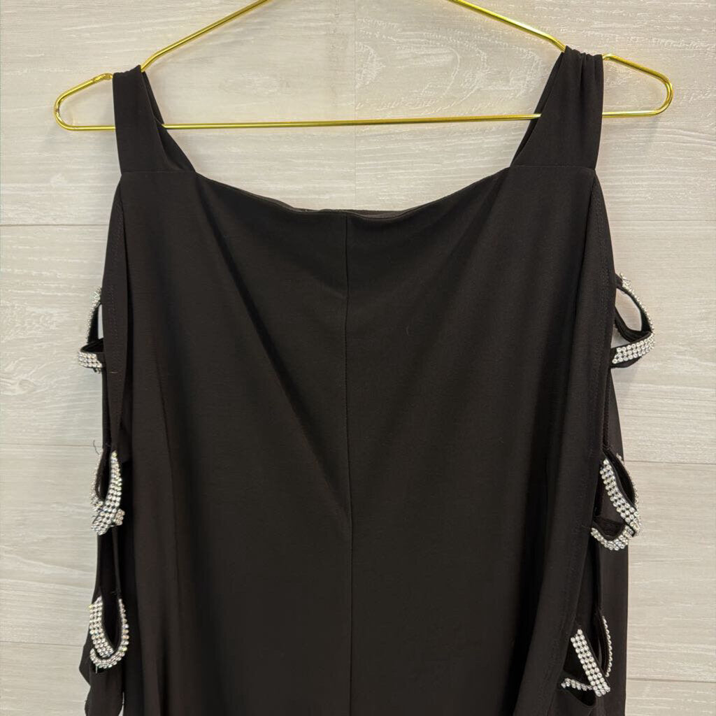 S Levine Black Long Sleeve Rhinestone Detail Dress Medium