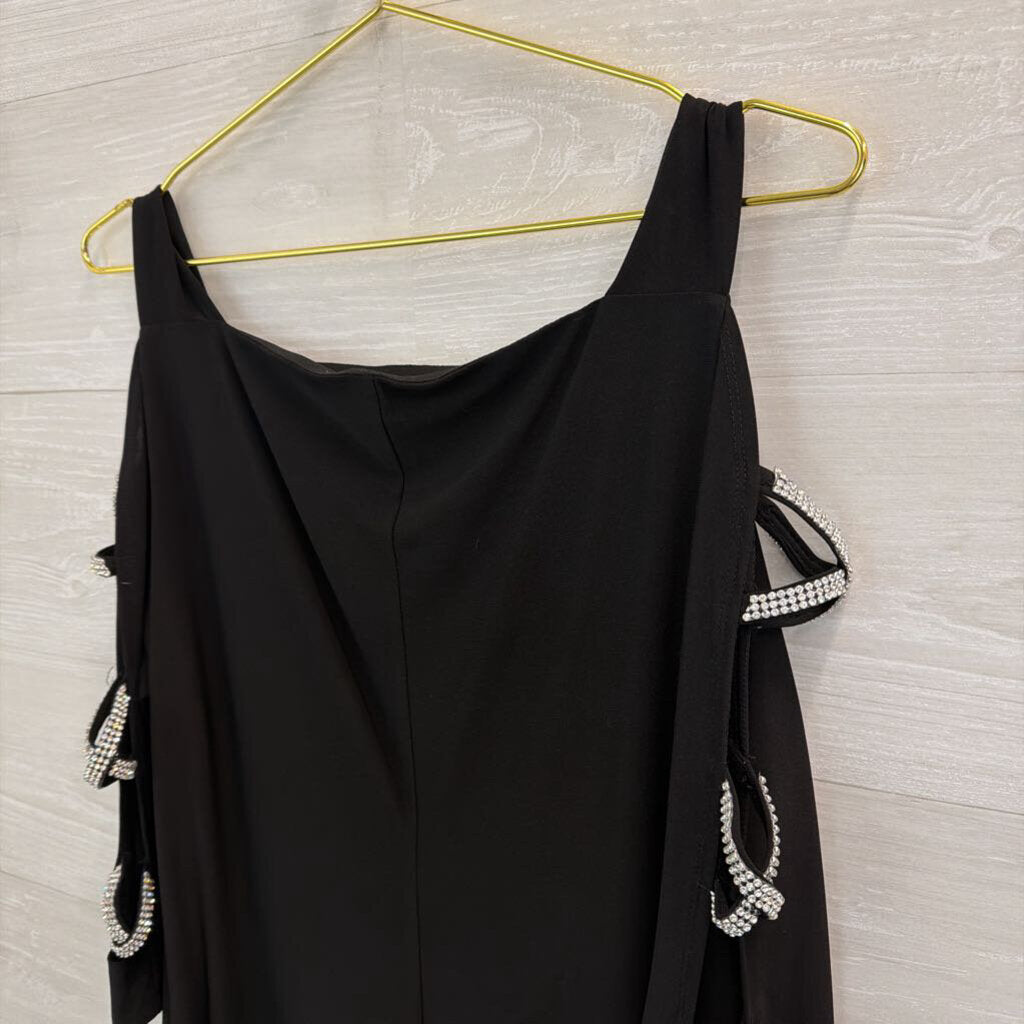 S Levine Black Long Sleeve Rhinestone Detail Dress Medium