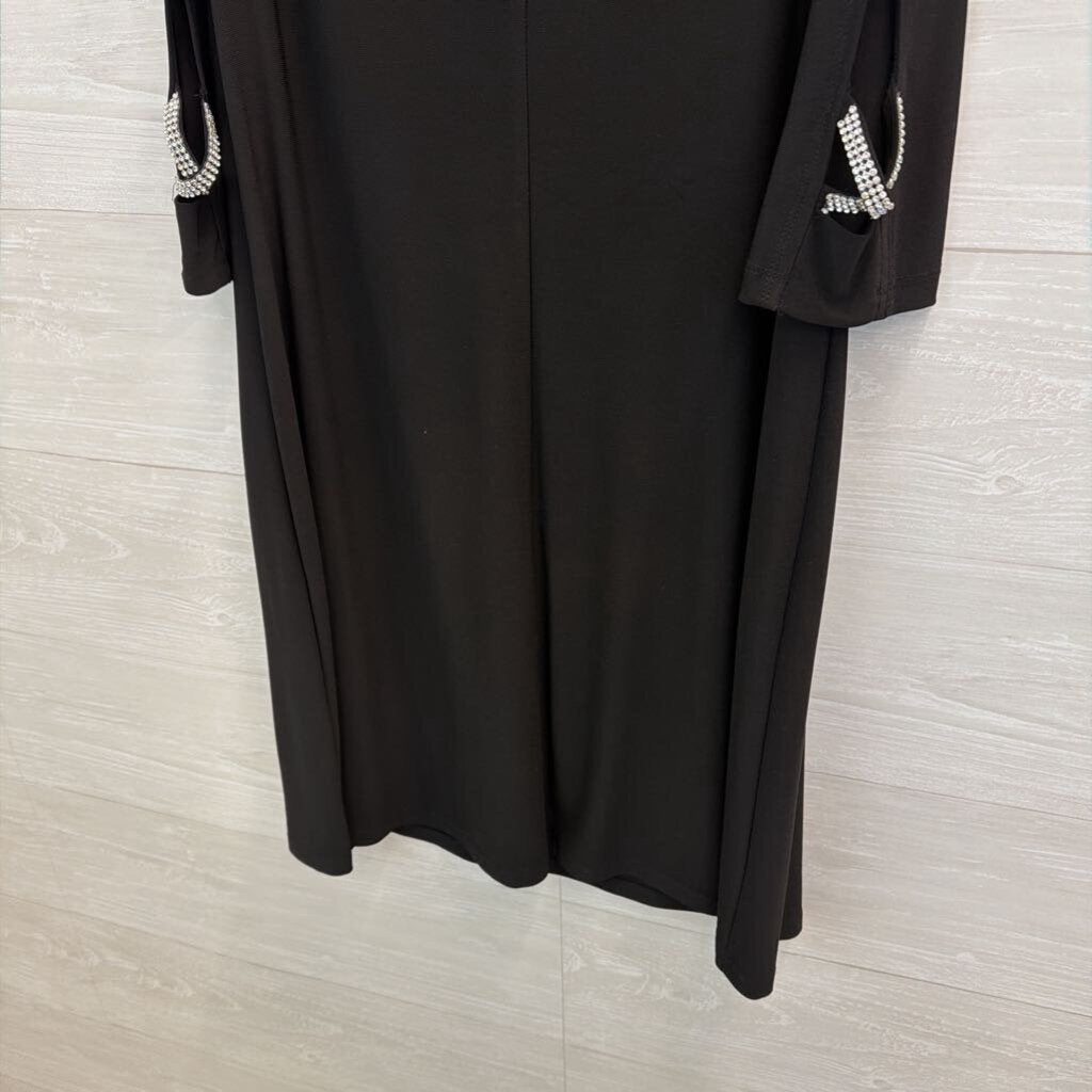 S Levine Black Long Sleeve Rhinestone Detail Dress Medium
