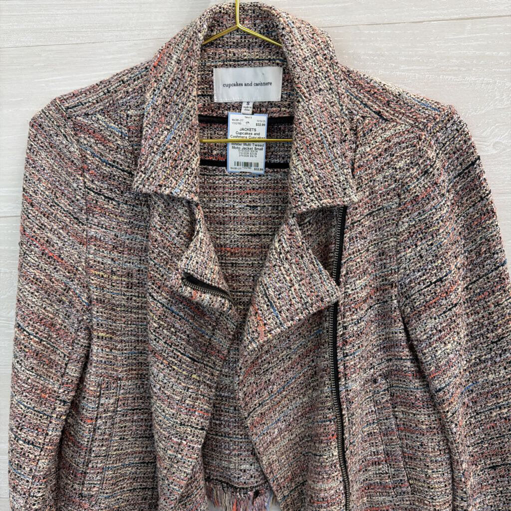 Cupcakes and Cashmere White/ Multi Tweed Moto Jacket Small