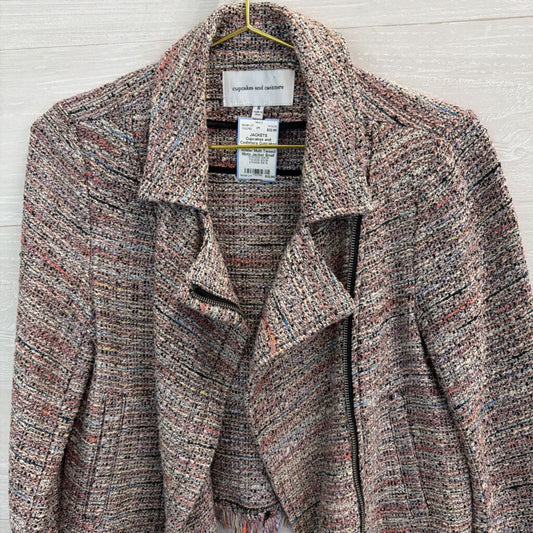 Cupcakes and Cashmere White/ Multi Tweed Moto Jacket Small