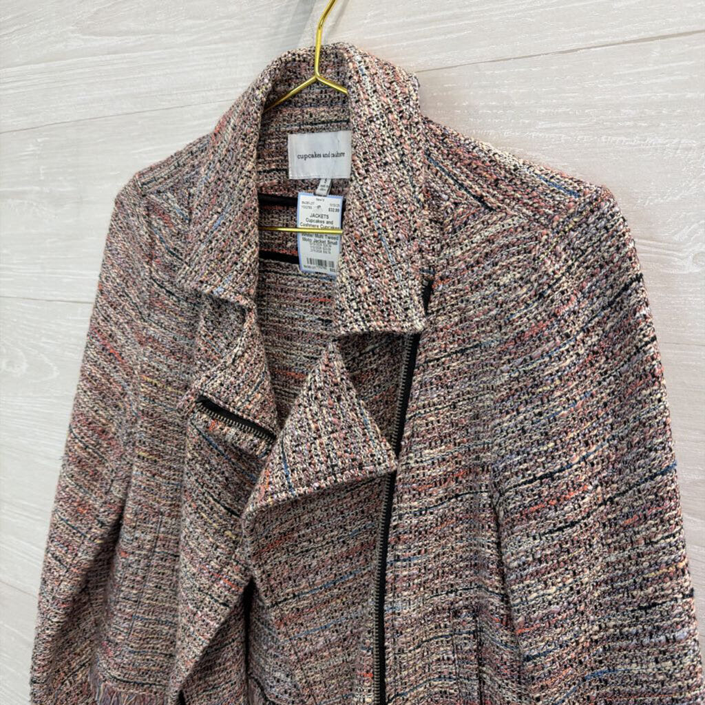 Cupcakes and Cashmere White/ Multi Tweed Moto Jacket Small