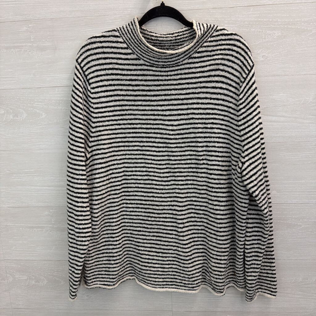 J Crew White/ Black Knit Mock Neck Sweater XXL