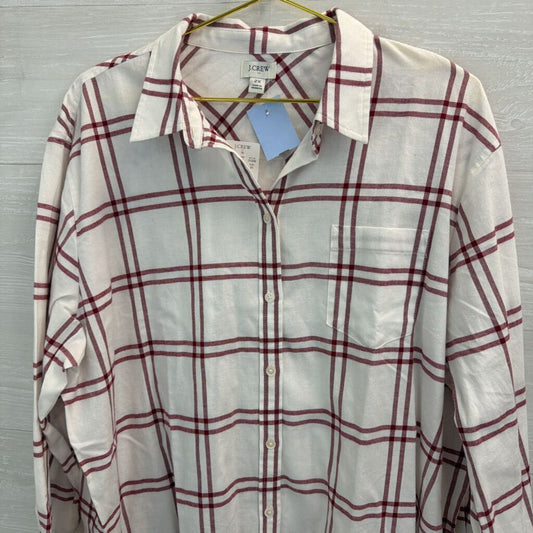 J Crew White/ Burgundy Plaid Long Sleeve Button Down Top 2X