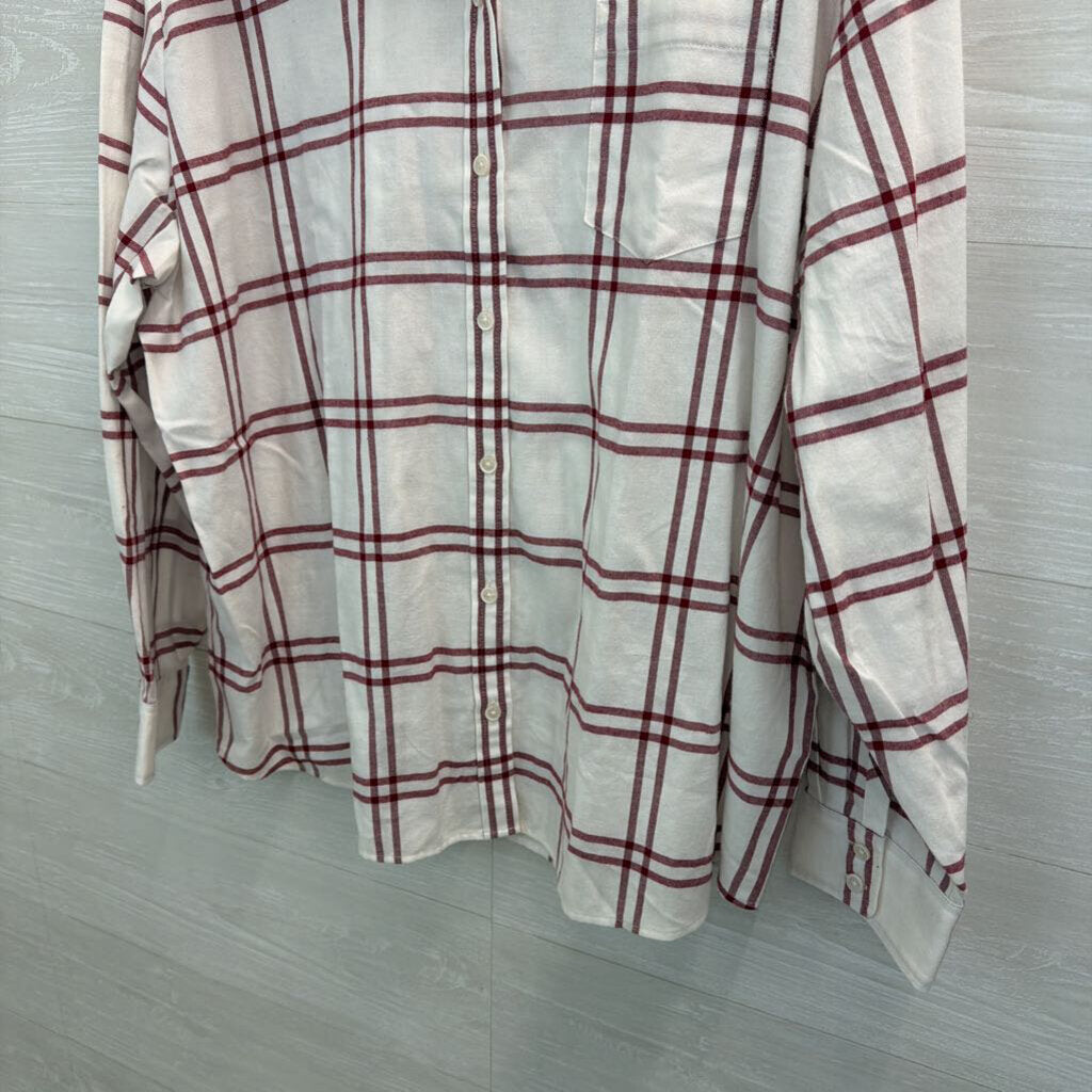J Crew White/ Burgundy Plaid Long Sleeve Button Down Top 2X