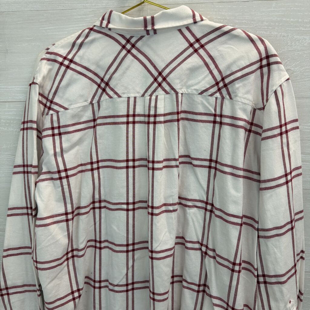 J Crew White/ Burgundy Plaid Long Sleeve Button Down Top 2X