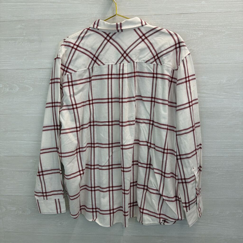 J Crew White/ Burgundy Plaid Long Sleeve Button Down Top 2X