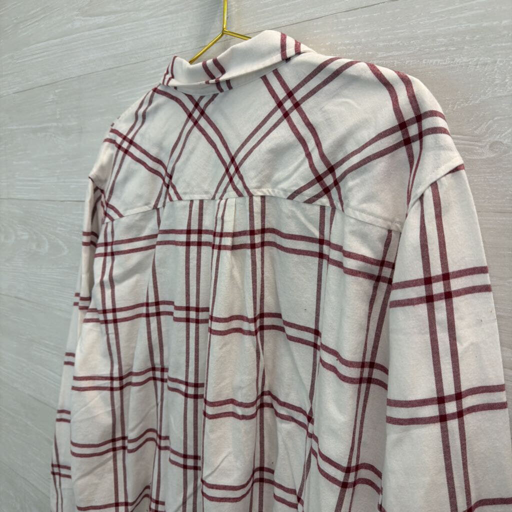 J Crew White/ Burgundy Plaid Long Sleeve Button Down Top 2X