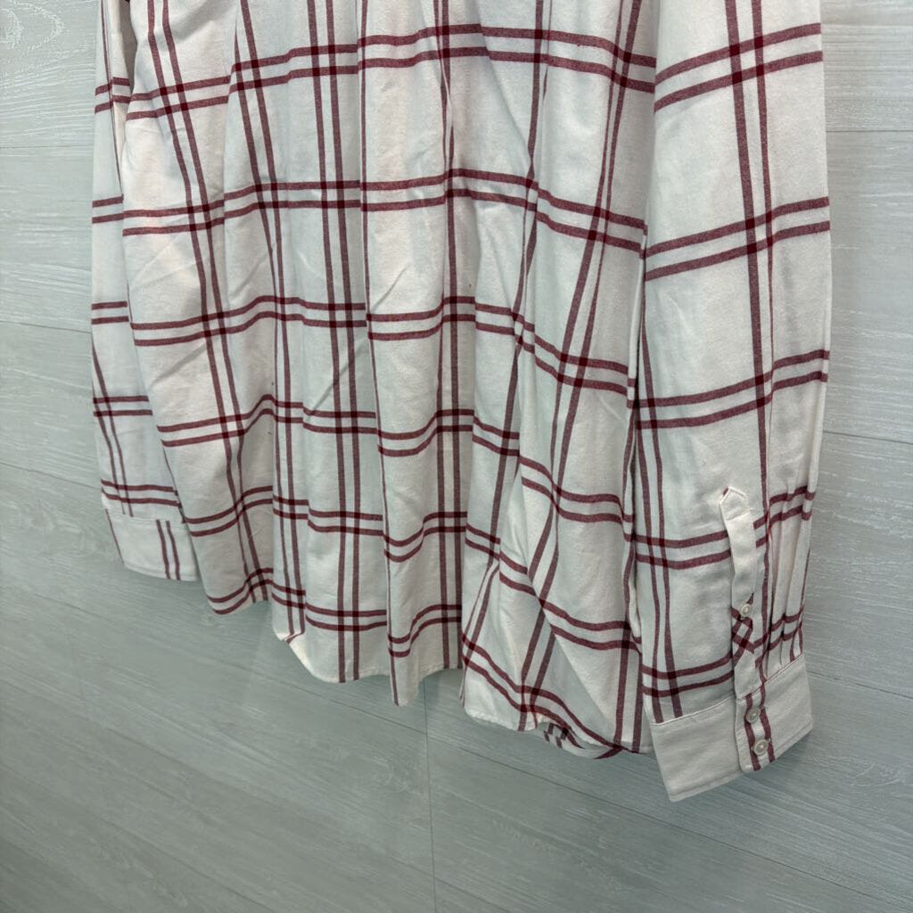 J Crew White/ Burgundy Plaid Long Sleeve Button Down Top 2X