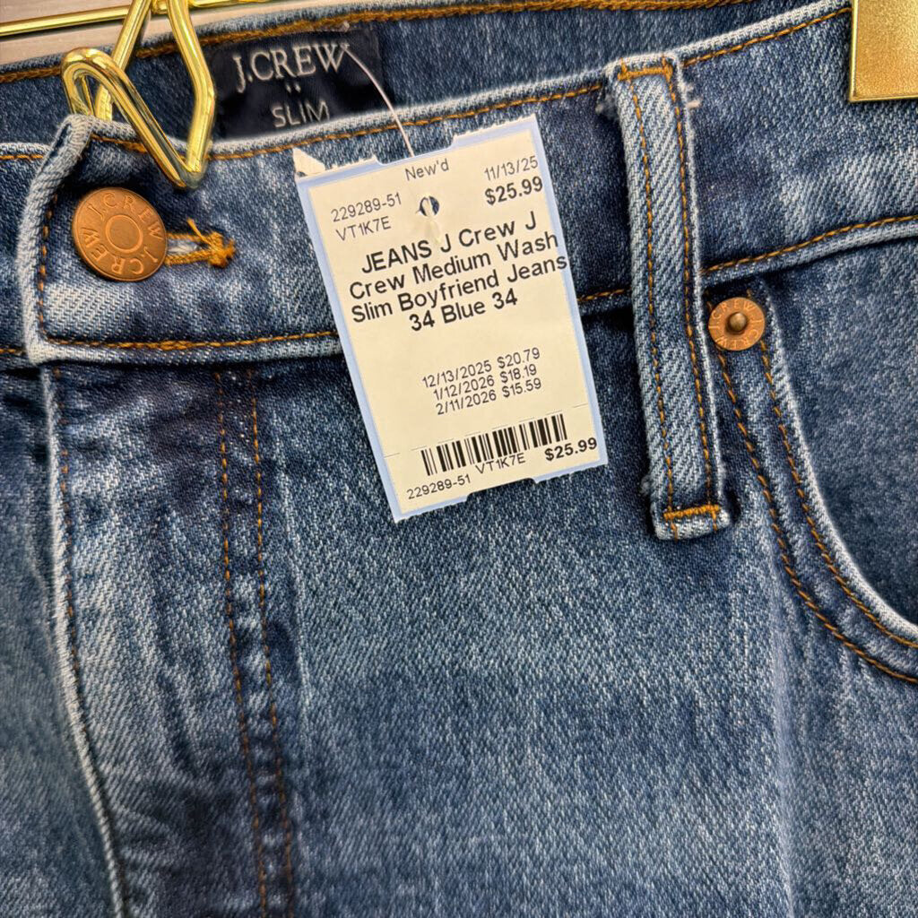 J Crew Medium Wash Slim Boyfriend Jeans 34