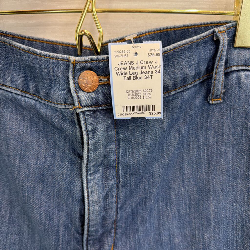 J Crew Medium Wash Wide Leg Jeans 34 Tall