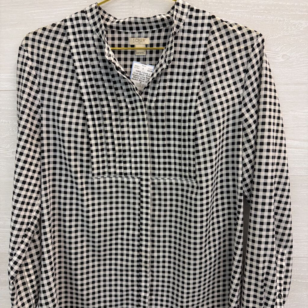 J Crew Black/ White Gingham Long Sleeve Button Down Top Medium