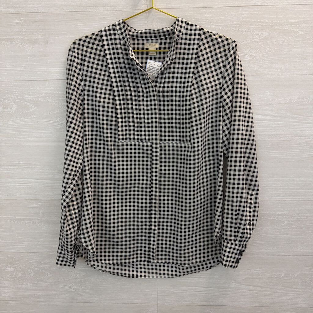 J Crew Black/ White Gingham Long Sleeve Button Down Top Medium