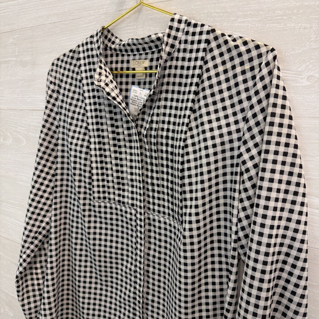 J Crew Black/ White Gingham Long Sleeve Button Down Top Medium