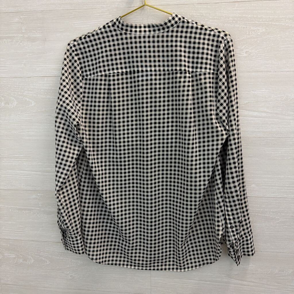 J Crew Black/ White Gingham Long Sleeve Button Down Top Medium