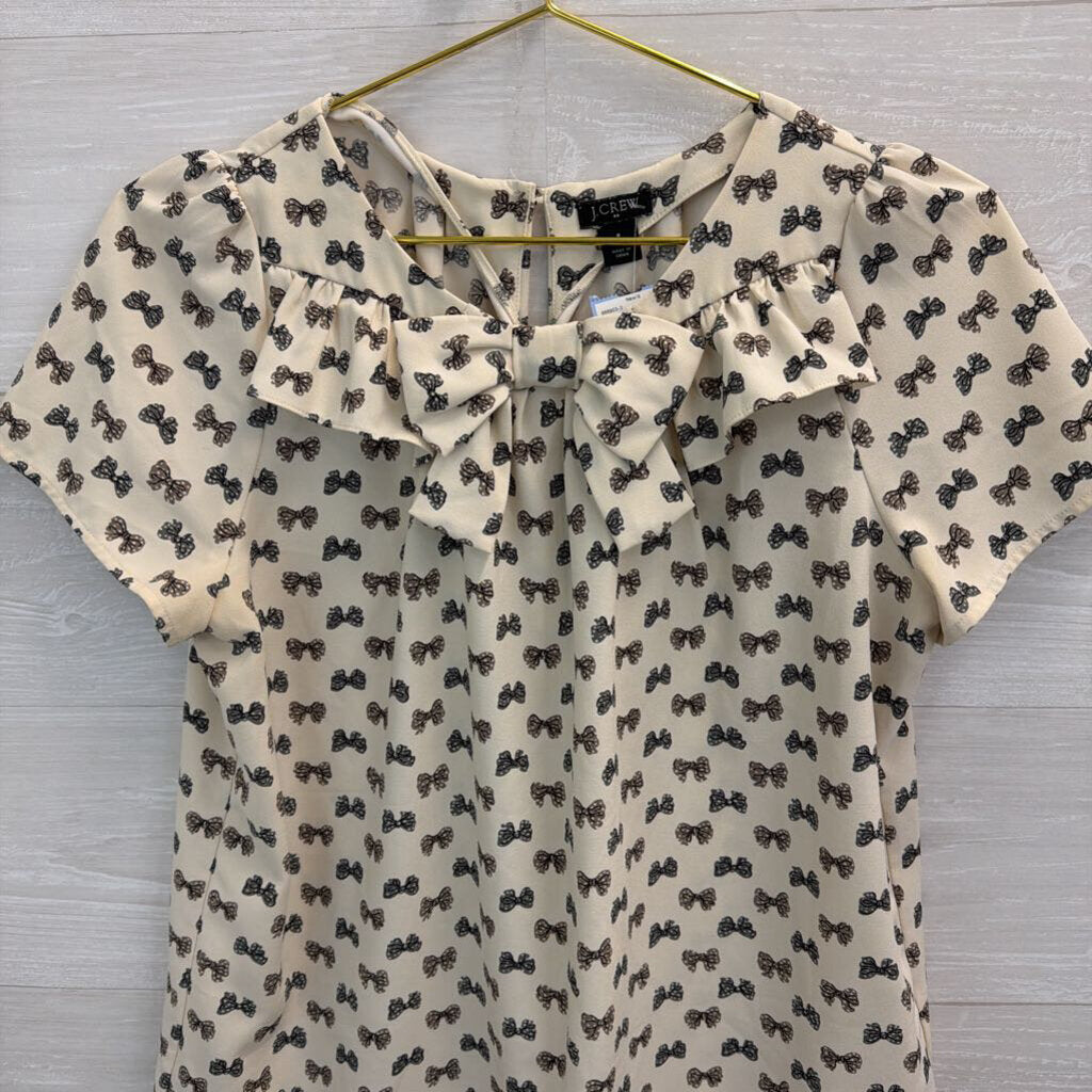 J Crew Cream/ Grey Boy Print Short Sleeve Top Small