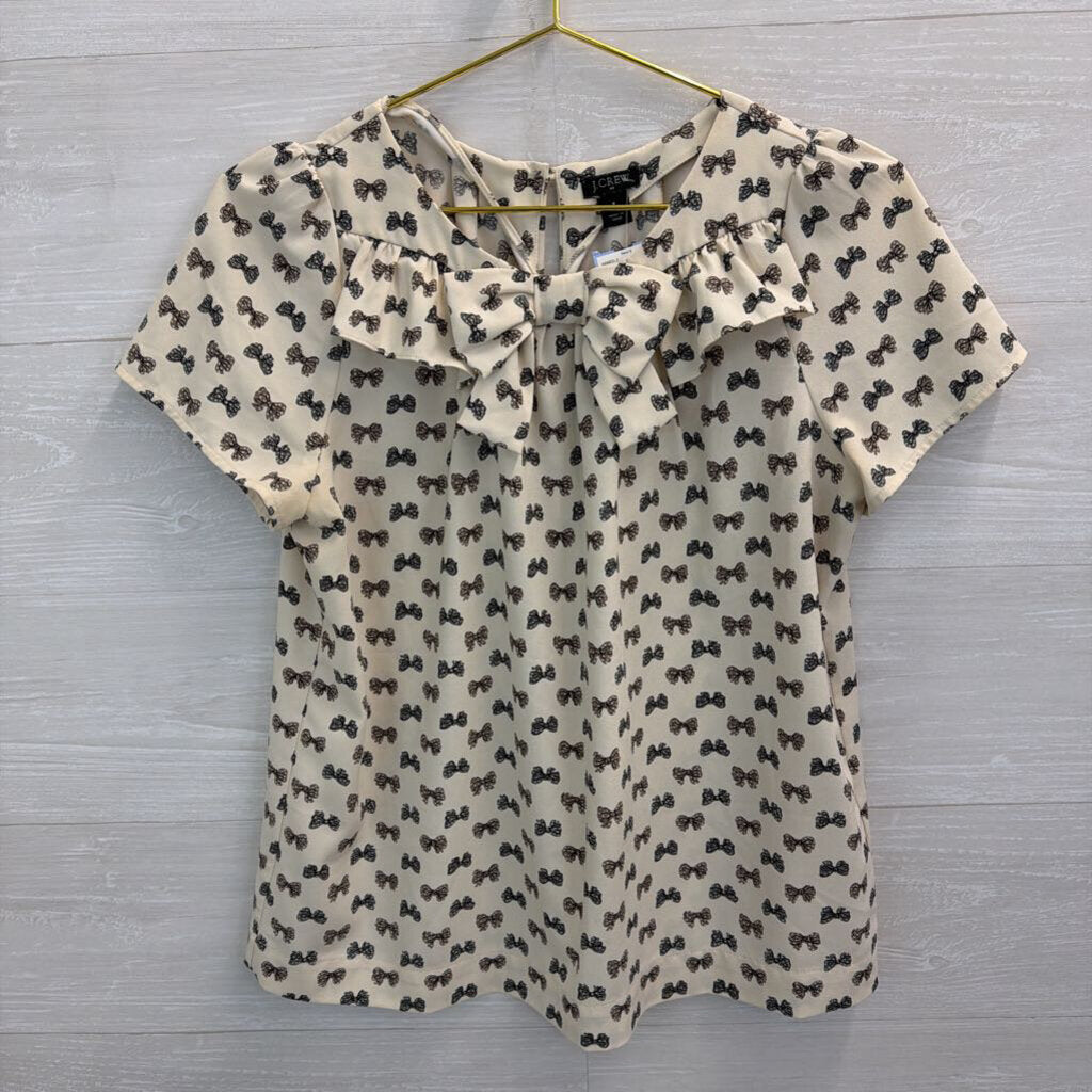 J Crew Cream/ Grey Boy Print Short Sleeve Top Small