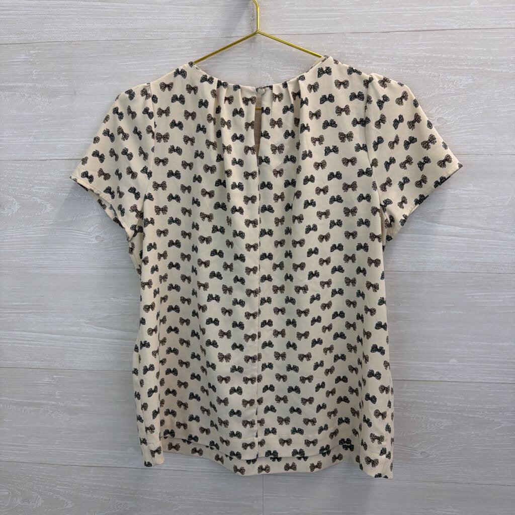J Crew Cream/ Grey Boy Print Short Sleeve Top Small