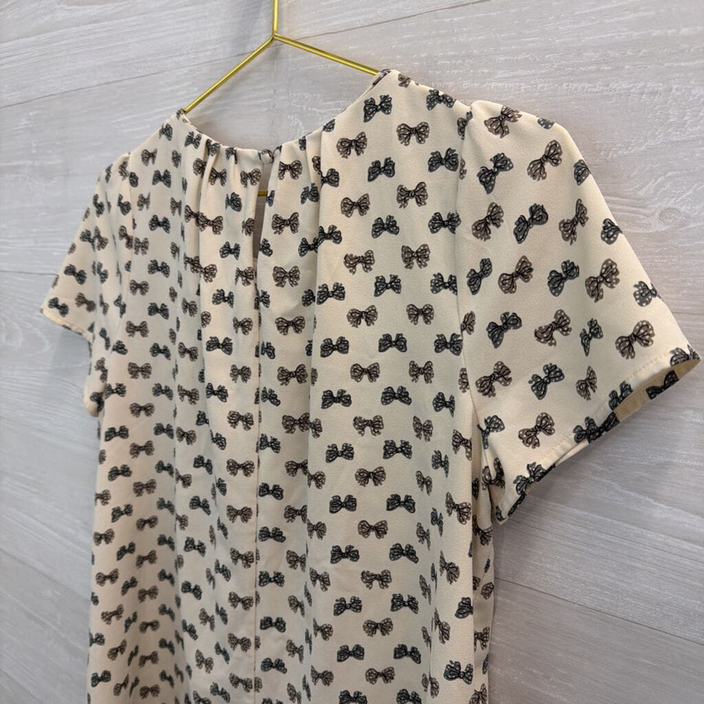 J Crew Cream/ Grey Boy Print Short Sleeve Top Small