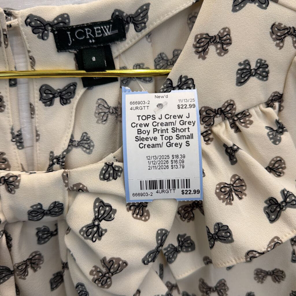 J Crew Cream/ Grey Boy Print Short Sleeve Top Small