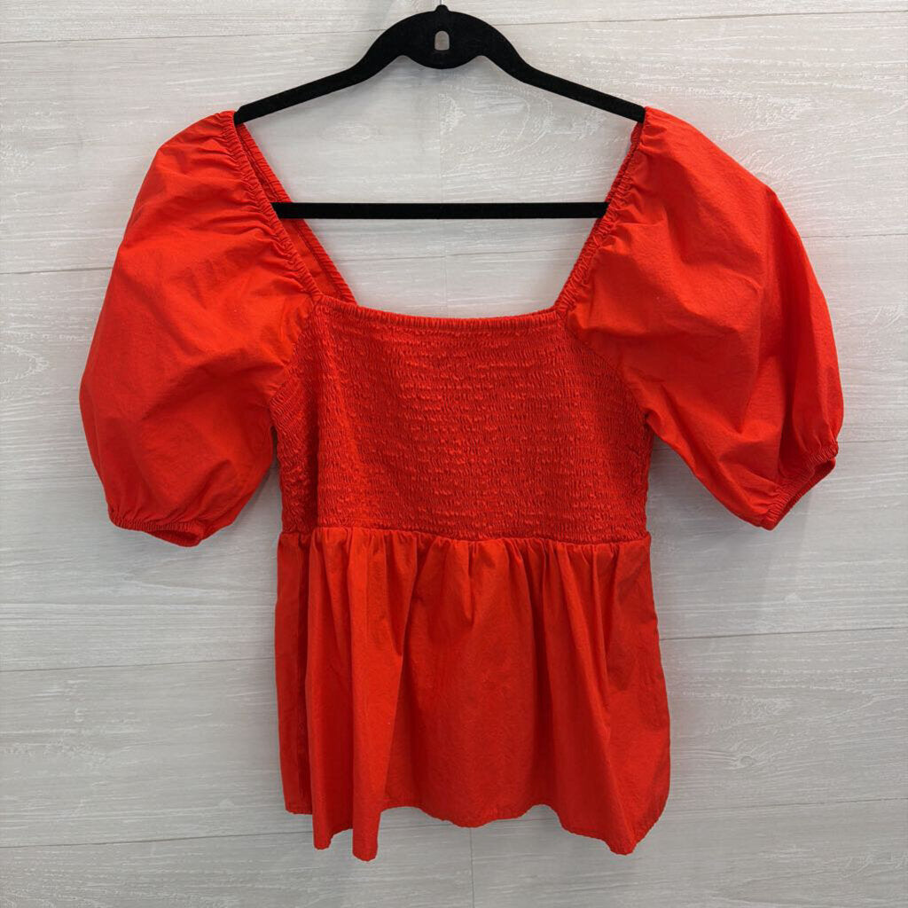 Loft Red Short Puff Sleeve Top Medium