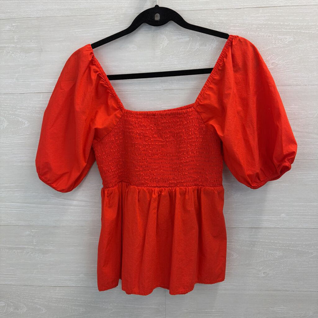 Loft Red Short Puff Sleeve Top Medium