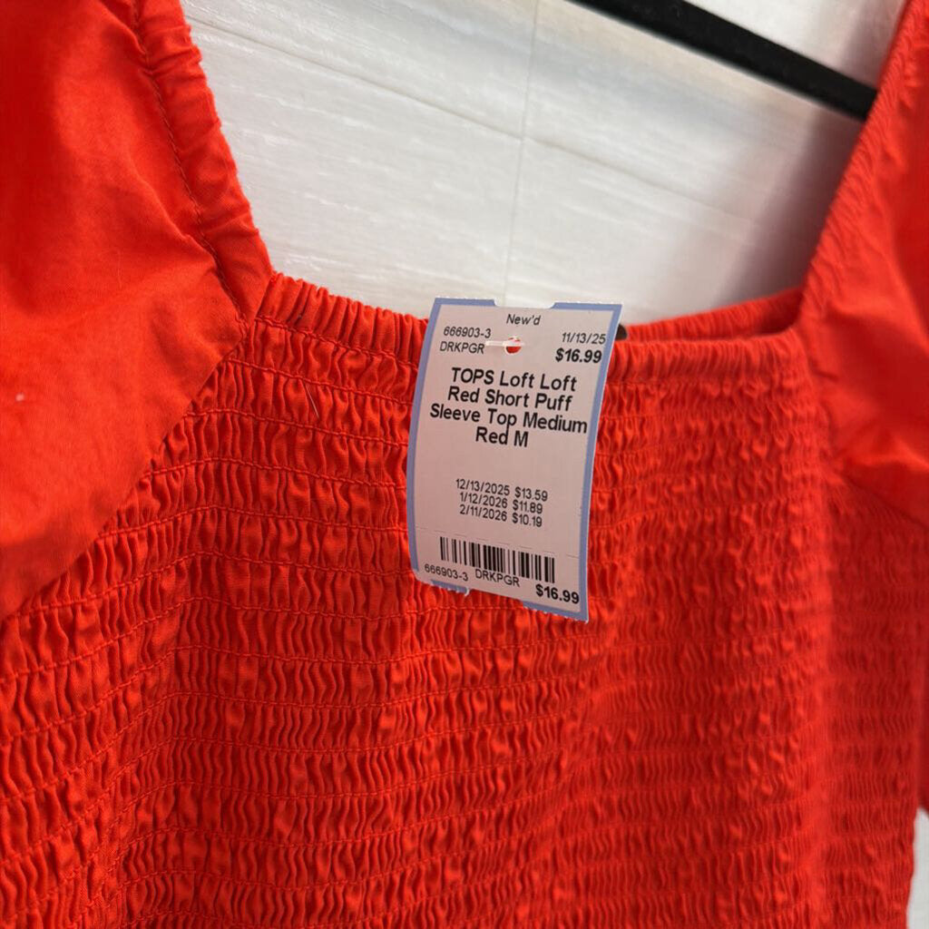 Loft Red Short Puff Sleeve Top Medium