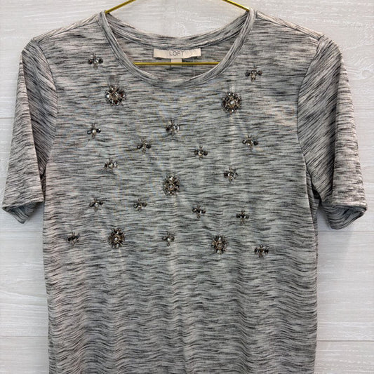 Loft Grey Embellished Short Sleeve Top Small