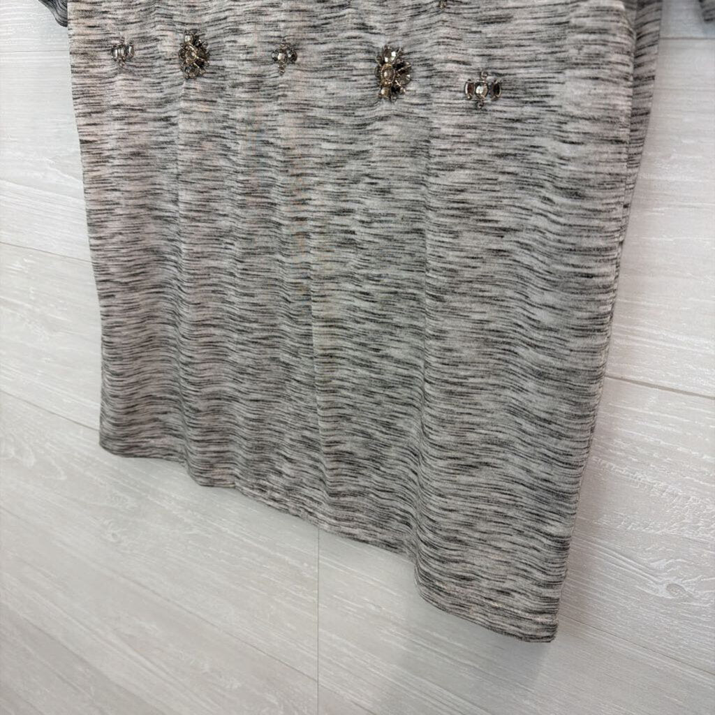 Loft Grey Embellished Short Sleeve Top Small