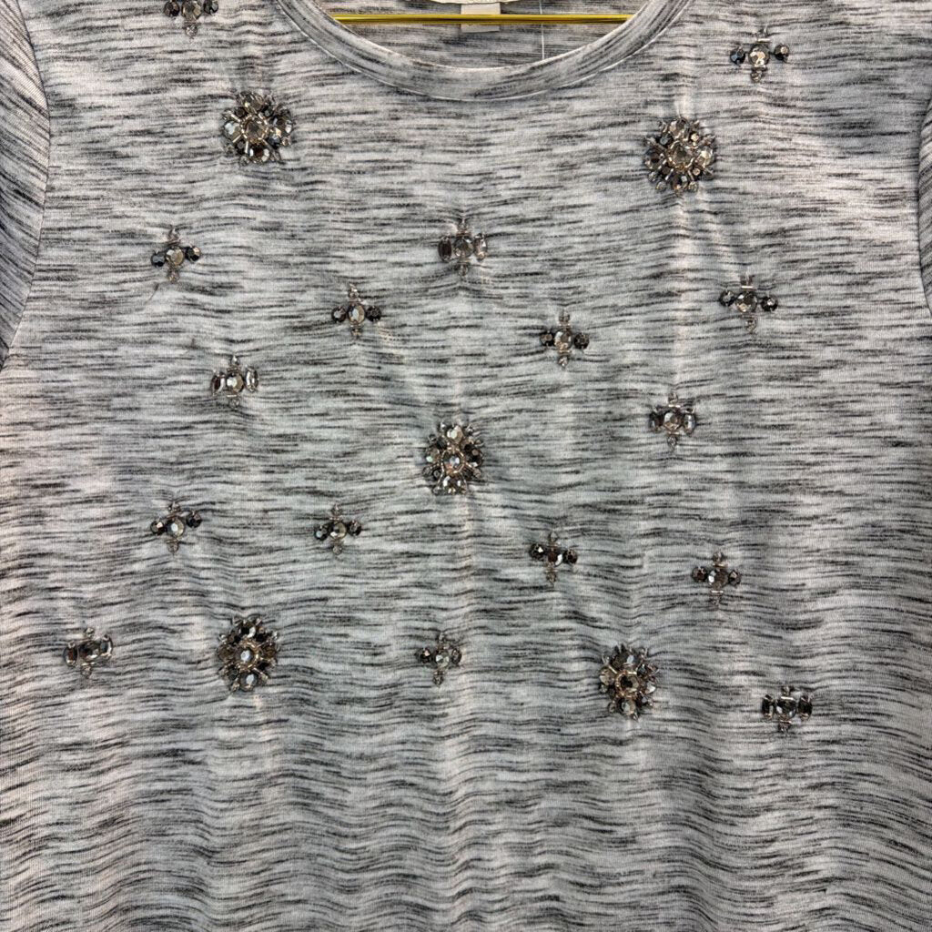 Loft Grey Embellished Short Sleeve Top Small