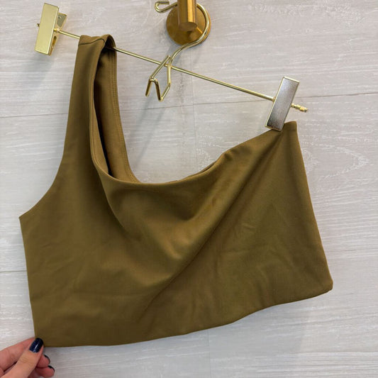 Girlfriend Collective Green One Shoulder Sports Bra Medium