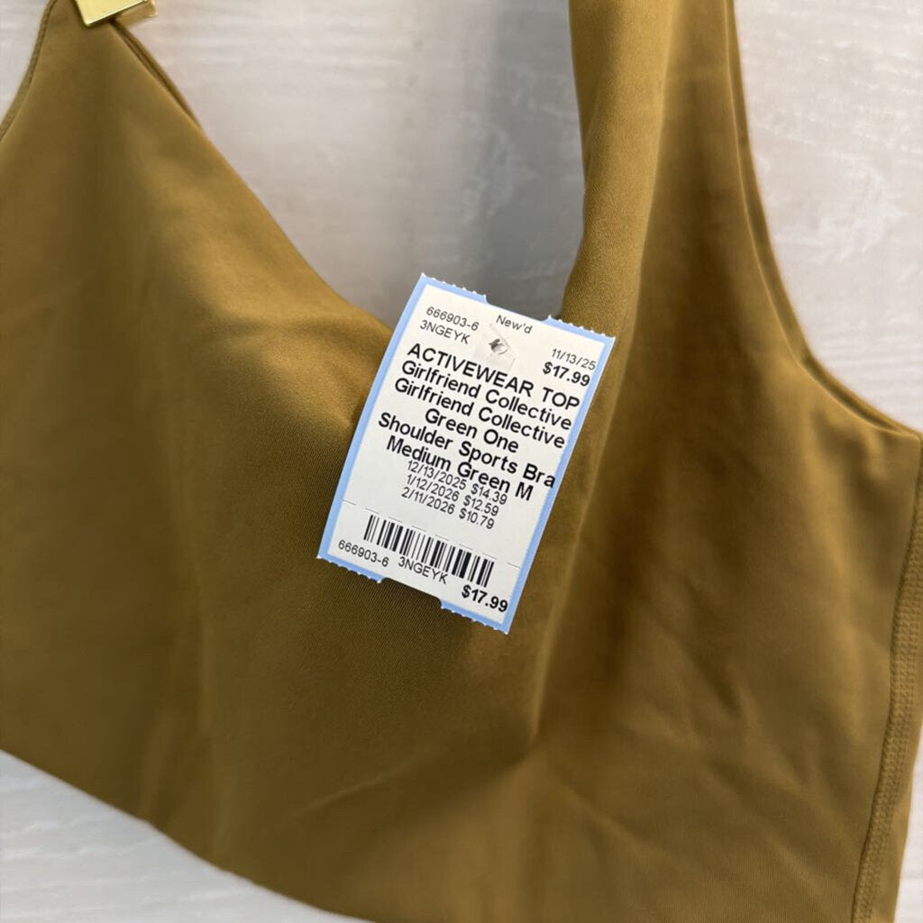 Girlfriend Collective Green One Shoulder Sports Bra Medium
