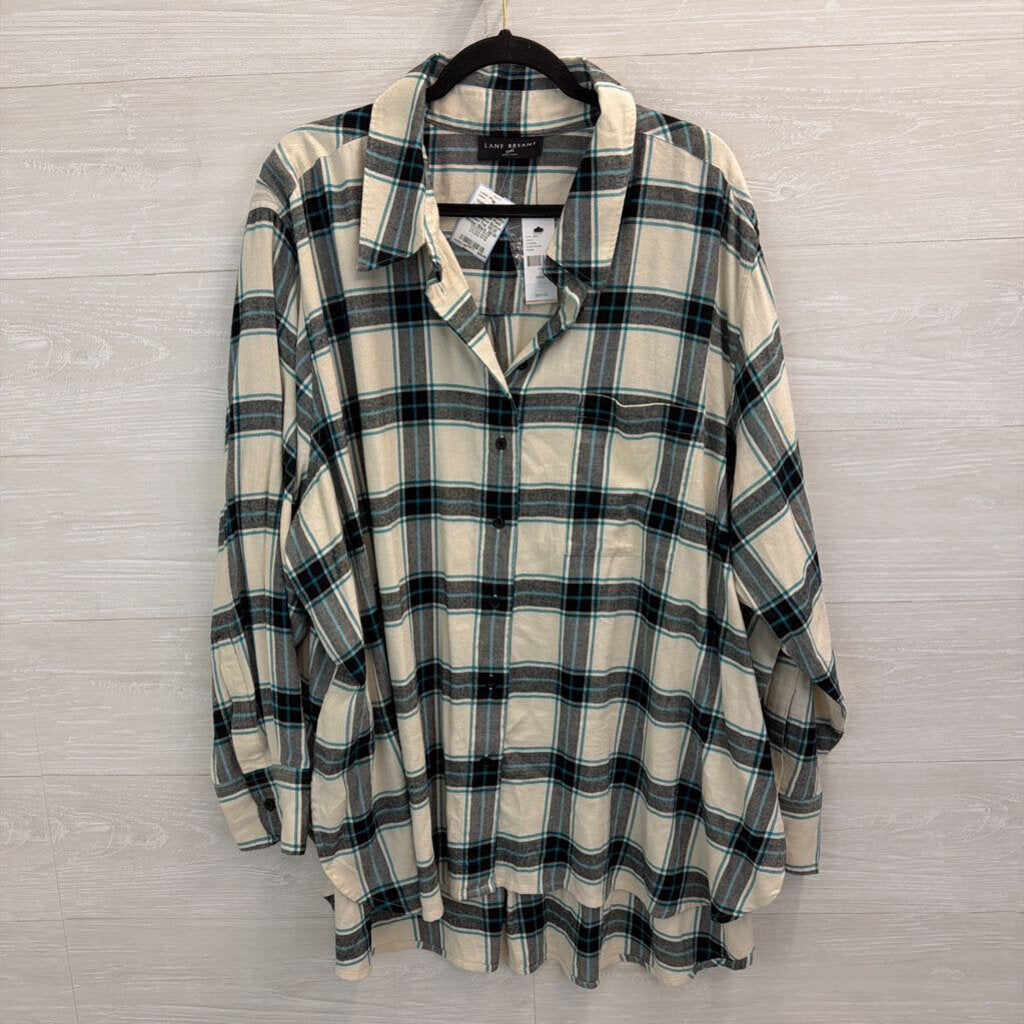 Lane Bryant White/ Black/ Blue Plaid Long Sleeve Button Down Top 26/28