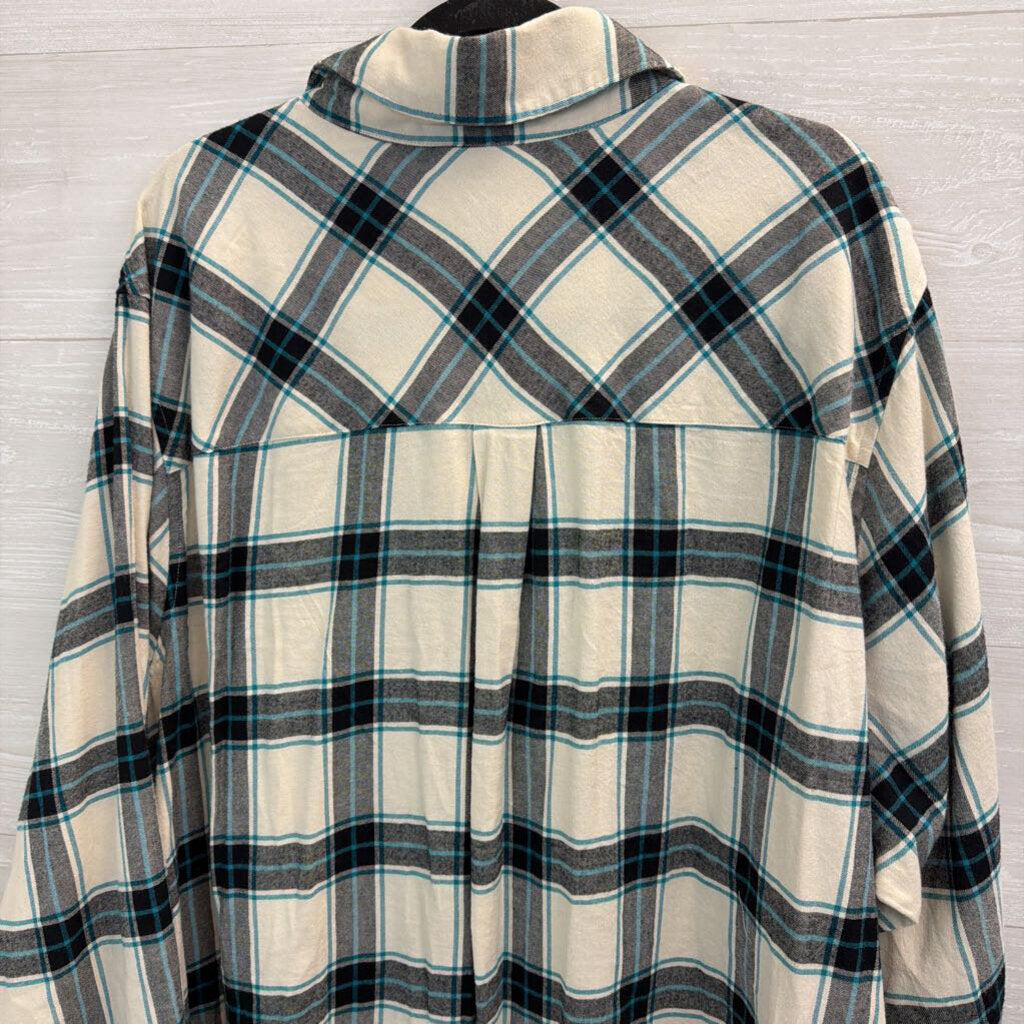 Lane Bryant White/ Black/ Blue Plaid Long Sleeve Button Down Top 26/28